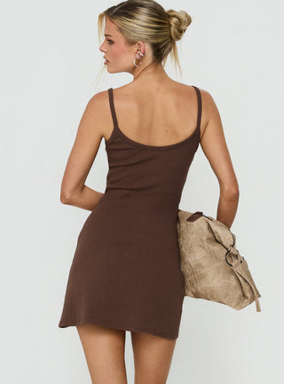 Kaie Ribbed A Line Mini Dress Brown