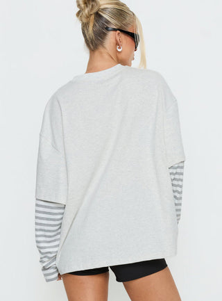 Ryann Long Sleeve Layered Top Grey / White Stripe