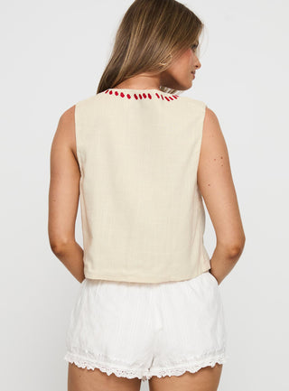 Grazia Vest Top Cream  Red