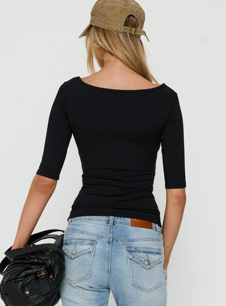 Daily Define Off Shoulder V Neck Top Black