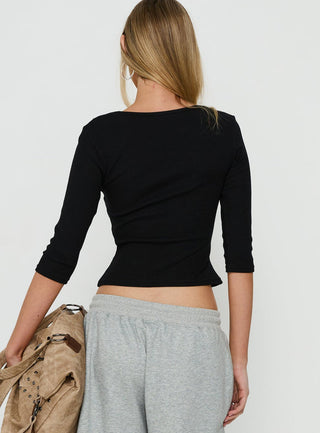 Bridgeta V Neck 3/4 Sleeve Top Black