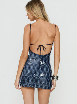 Tyah Sequin Tie Back Mini Dress Blue