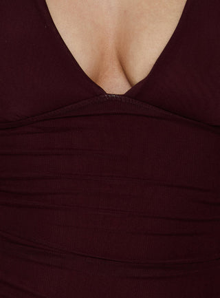 Samaria Plunge Neck Bodysuit Burgundy
