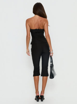 Isalyn Tailored Capri Pants Black Pinstripe