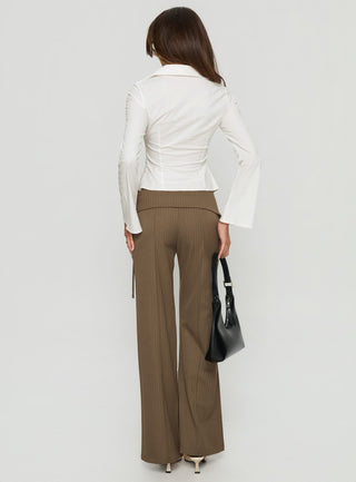Cedrina Eyelet Fitted Suit Pants Green Pinstripe