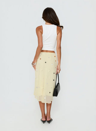 Kessiah Sequin Midi Skirt Yellow