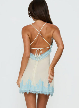 Call My Lover Lace Slip Mini Dress Lemon / Blue Tall