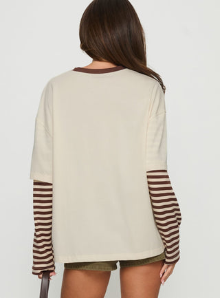 Ryann Long Sleeve Layered Top Cream  Brown Stripe
