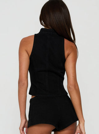 Ashtonn Sleeveless Military Top Black