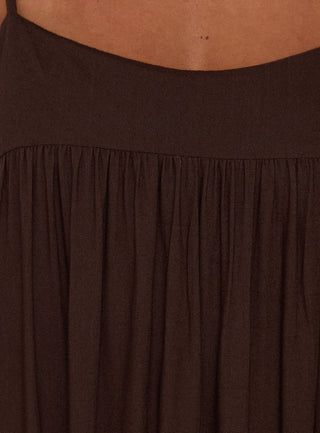 Wildah Linen Smock Maxi Dress Brown