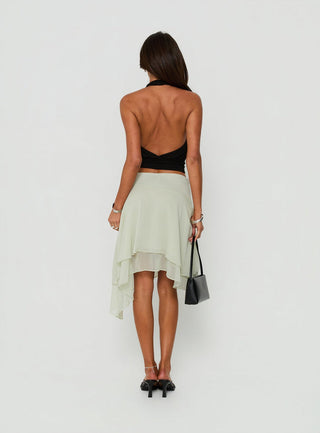 Ophella Tie Waist Chiffon Midi Skirt Sage