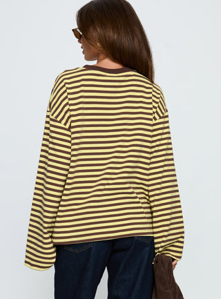 Settle Down Long Sleeve Top Yellow  Brown Stripe