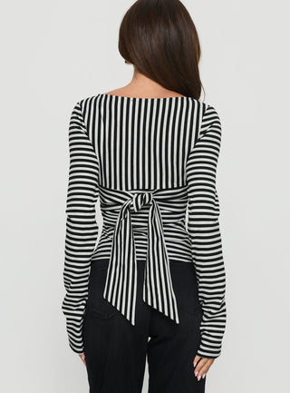 Madelon Long Sleeve Wrap Top Black  Grey Stripe
