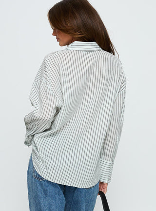 Alexi Long Sleeve Button Down Top Blue  Brown Stripe