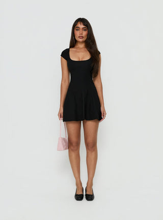 Bowee Fit and Flare Short Sleeve Mini Dress Black