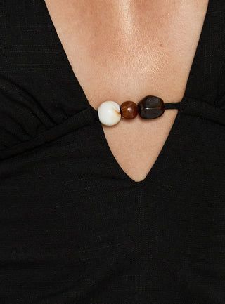 Opel Plunge Neck Bead Detail Halter Top Black