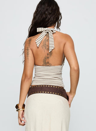 Whimsy Halter Top Chocolate  White Stripe