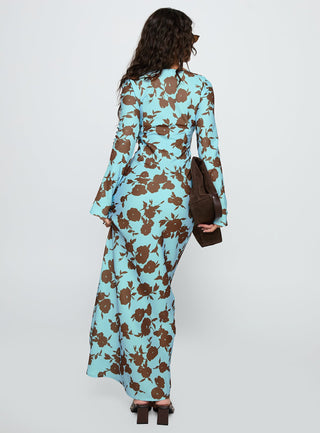 Elorie Long Sleeve Maxi Dress Blue  Brown