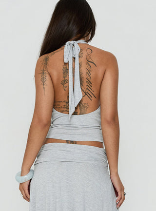 Adreana Halter Jersey Top Grey Marle