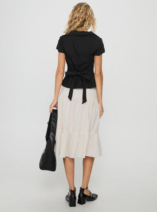 Cascades Low Rise Midi Skirt Beige  White Stripe