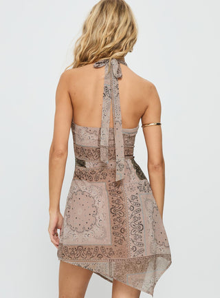 Spartacus Halter Mini Dress Brown  Multi