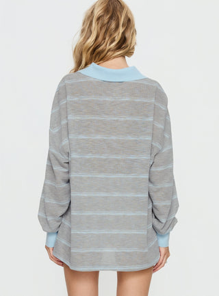 Aleka Long Sleeve Rugby Jersey Grey  Blue Stripe