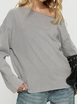 Karlyn Off Shoulder Long Sleeve Top Grey