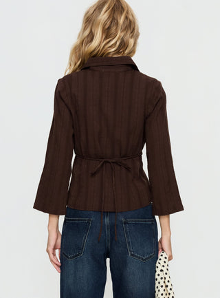 Taelynn 34 Sleeve Button Up Shirt Chocolate
