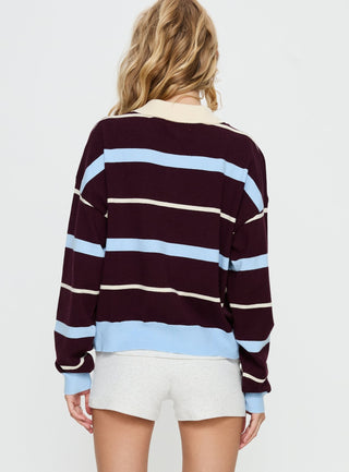Aiyanna Collared Rugby Jersey Brown  Blue Stripe