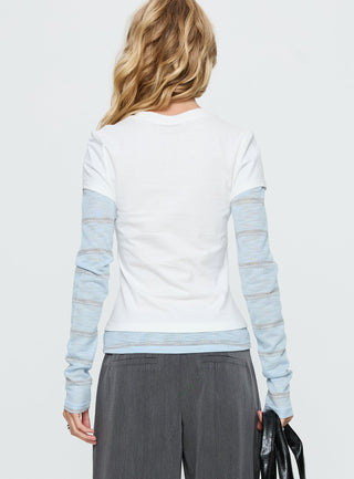 Caisey Layered Long Sleeve Top White  Blue Stripe