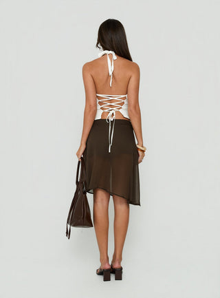 Eliodora Layered Sheer Midi Skirt Brown