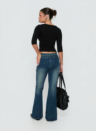 Runa Low Rise Tie Side Jeans Mid Blue Wash