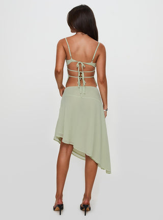Pappilion Asymmetrical Midi Skirt Sage Petite