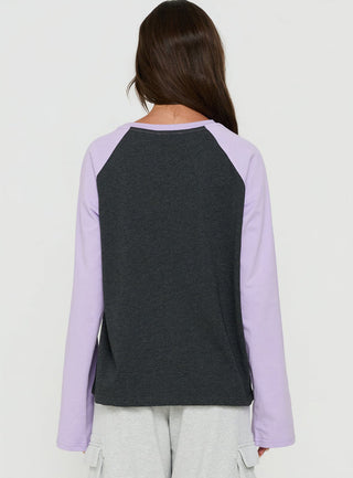 Settle Down Long Sleeve Raglan Top Lilac / Dark Grey