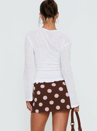 Adelaida Mini Skirt Brown  Pink Polka