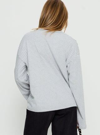 Settle Down Long Sleeve Top Grey  White Stripe