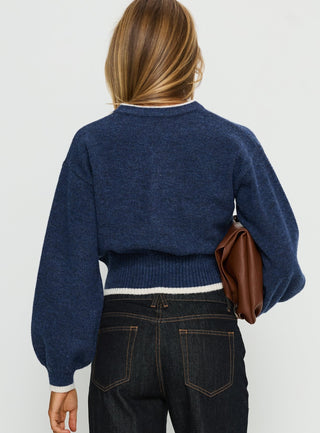 Amandi Zip Through Knit Jumper Navy  Cream