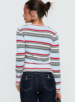 Briette Long Sleeve Top Blue  Red Stripe