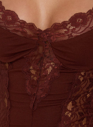 Rhiara Lace Trim Top Dark Terracotta