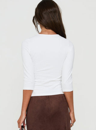 Soleia Keyhole 3/4 Sleeve Top White