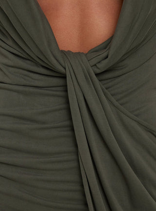 Ammilea Draped Plunge Mini Dress Khaki