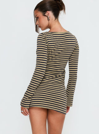 Bryanna Long Sleeve Mini Dress Yellow  Navy