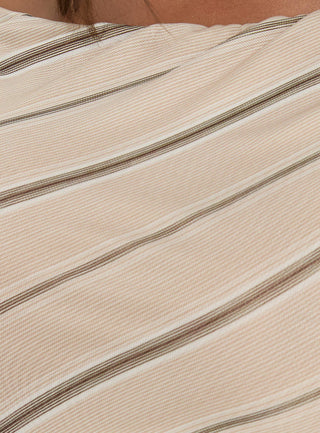 Jamyma Asymmetrical Mini Dress Beige Stripe
