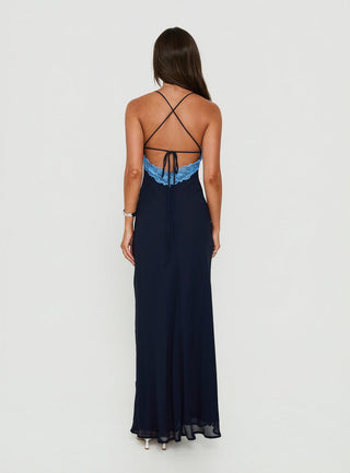 Call My Lover Lace Slip Maxi Dress Navy