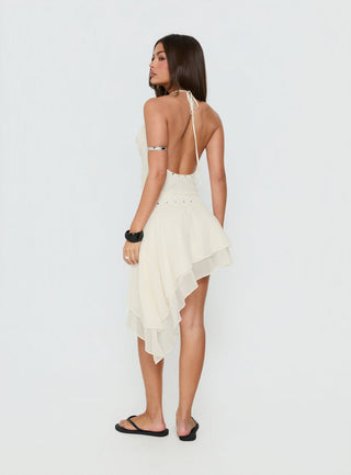 Gemmina Asymmetrical Chiffon Mini Skirt Cream