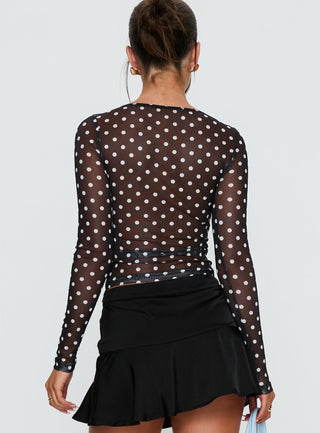 Rosenda Mesh Long Sleeve Top Black  White Polka