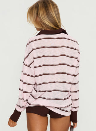 Aleka Rugby Long Sleeve Jersey Pink  Brown Stripe
