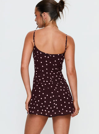 Powell Mini Dress Burgundy  Pink Polka Dot