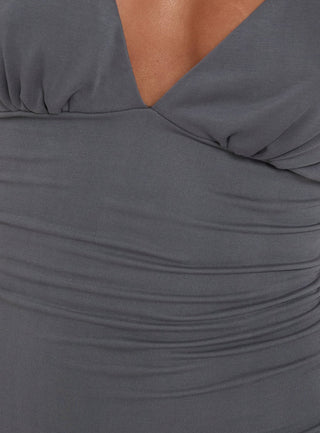 Mattey Cinched V Neck Mini Dress Slate