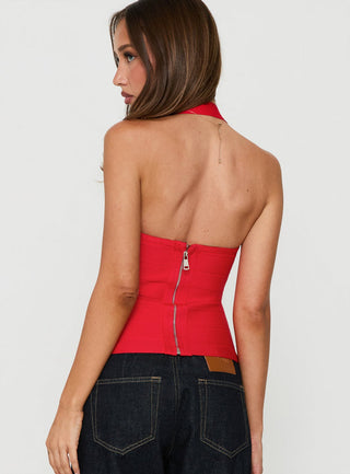 Sefina Bandage Halter Neck Top Red
